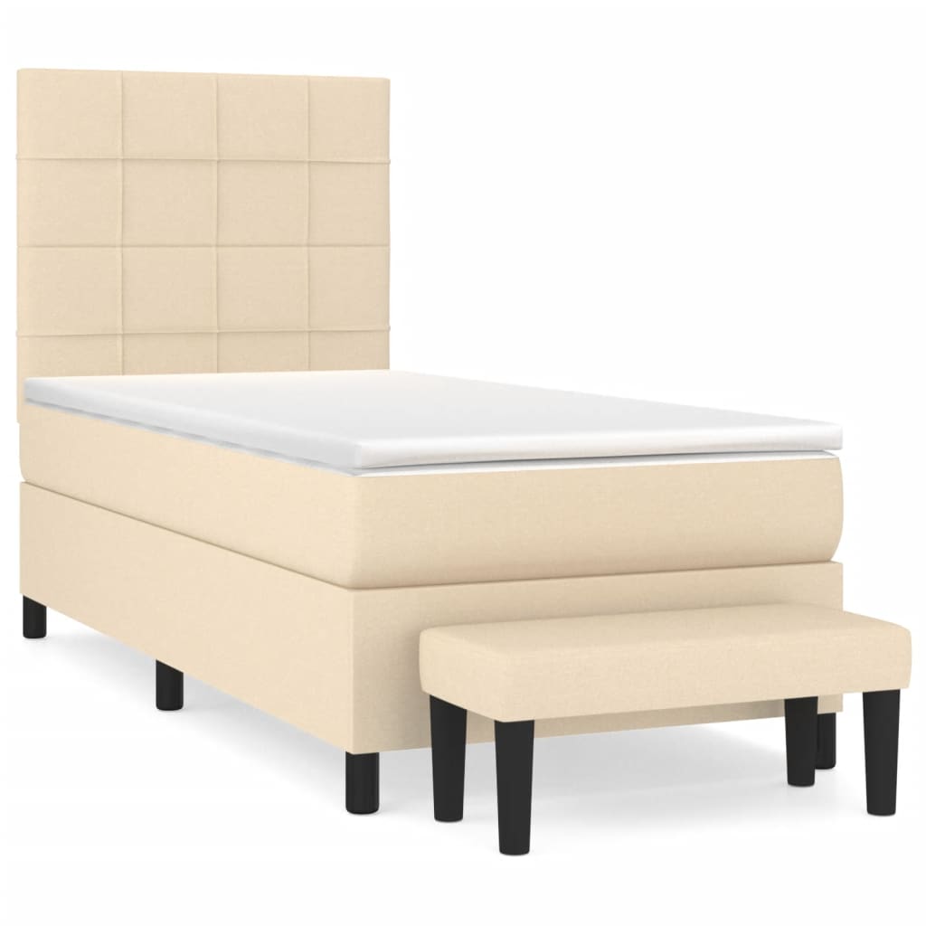vidaXL Κρεβάτι Boxspring με Στρώμα Κρεμ 90x200 εκ.Υφασμάτινο
