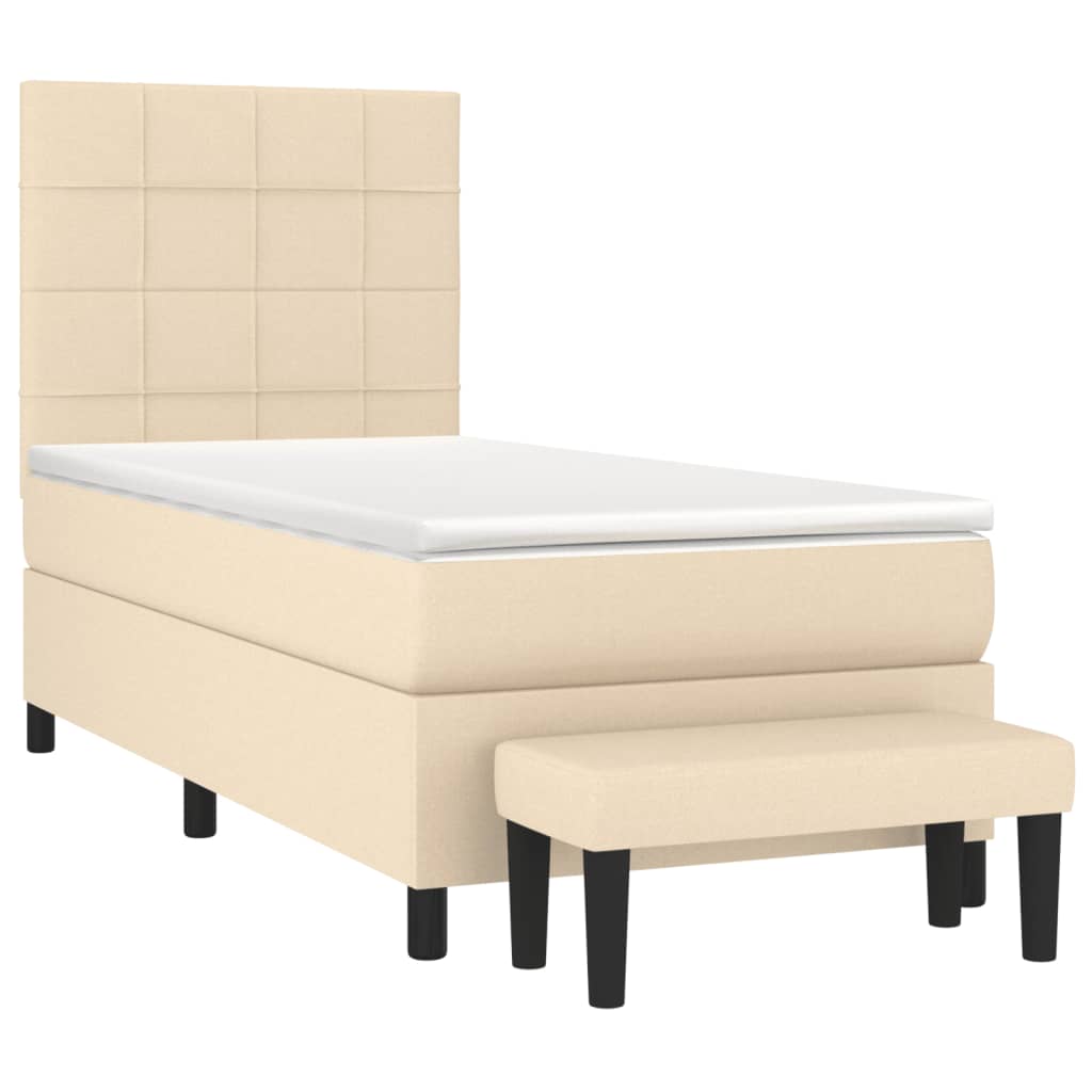 vidaXL Κρεβάτι Boxspring με Στρώμα Κρεμ 90x200 εκ.Υφασμάτινο