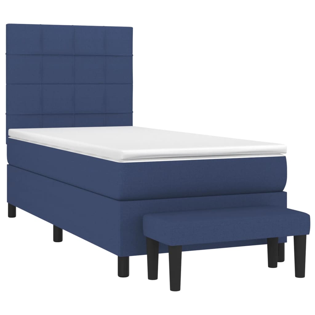 vidaXL Κρεβάτι Boxspring με Στρώμα Μπλε 90x200 εκ.Υφασμάτινο