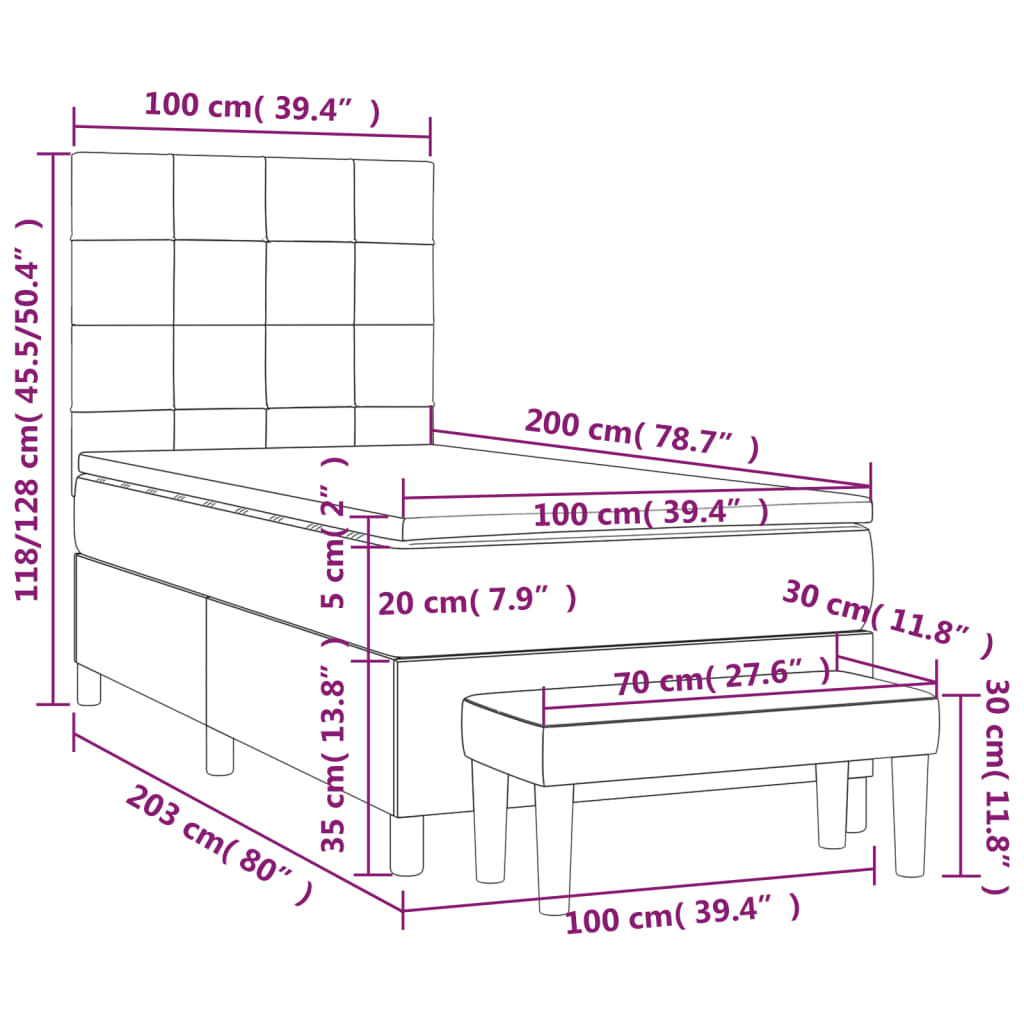 vidaXL Κρεβάτι Boxspring με Στρώμα Κρεμ 100 x 200 εκ. Υφασμάτινο