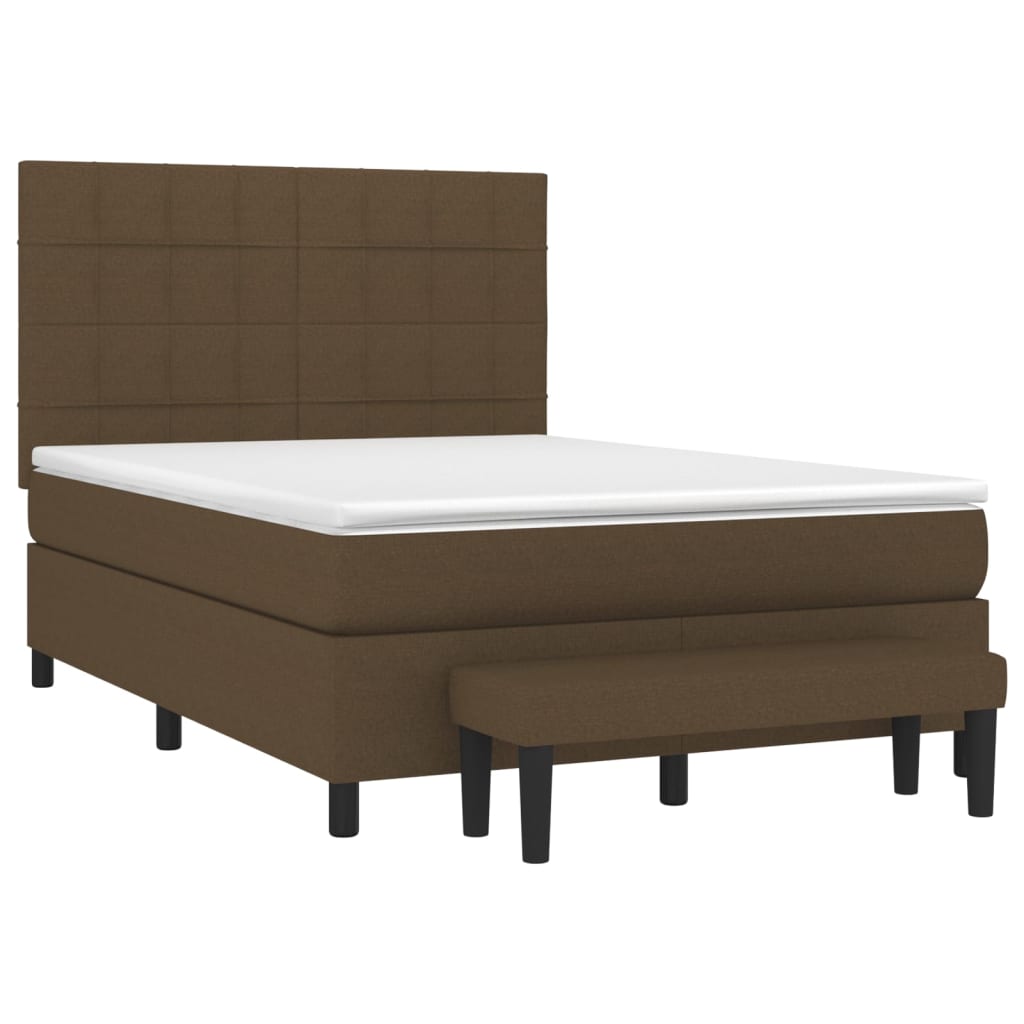 vidaXL Κρεβάτι Boxspring με Στρώμα Σκούρο Καφέ 140x190 εκ. Υφασμάτινο