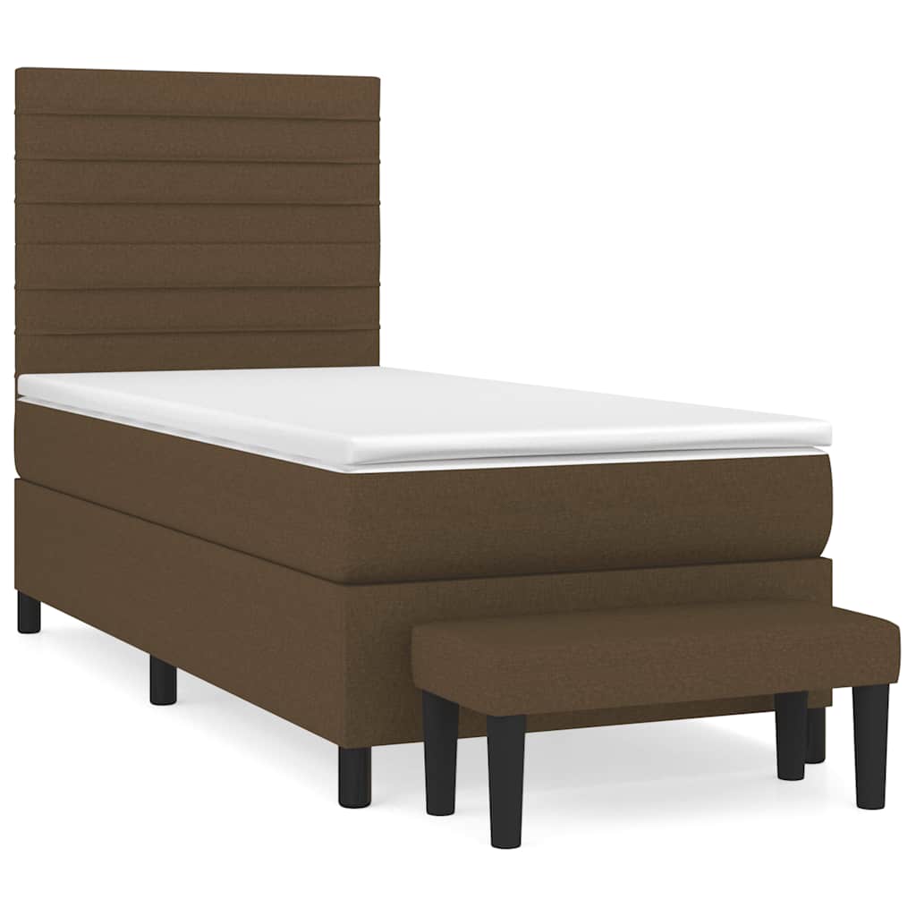 vidaXL Κρεβάτι Boxspring με Στρώμα Σκούρο Καφέ 90x200 εκ. Υφασμάτινο
