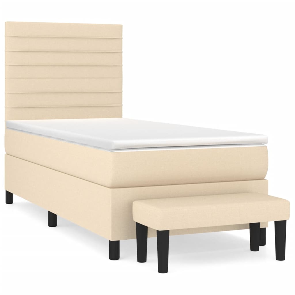 vidaXL Κρεβάτι Boxspring με Στρώμα Κρεμ 90x200 εκ.Υφασμάτινο