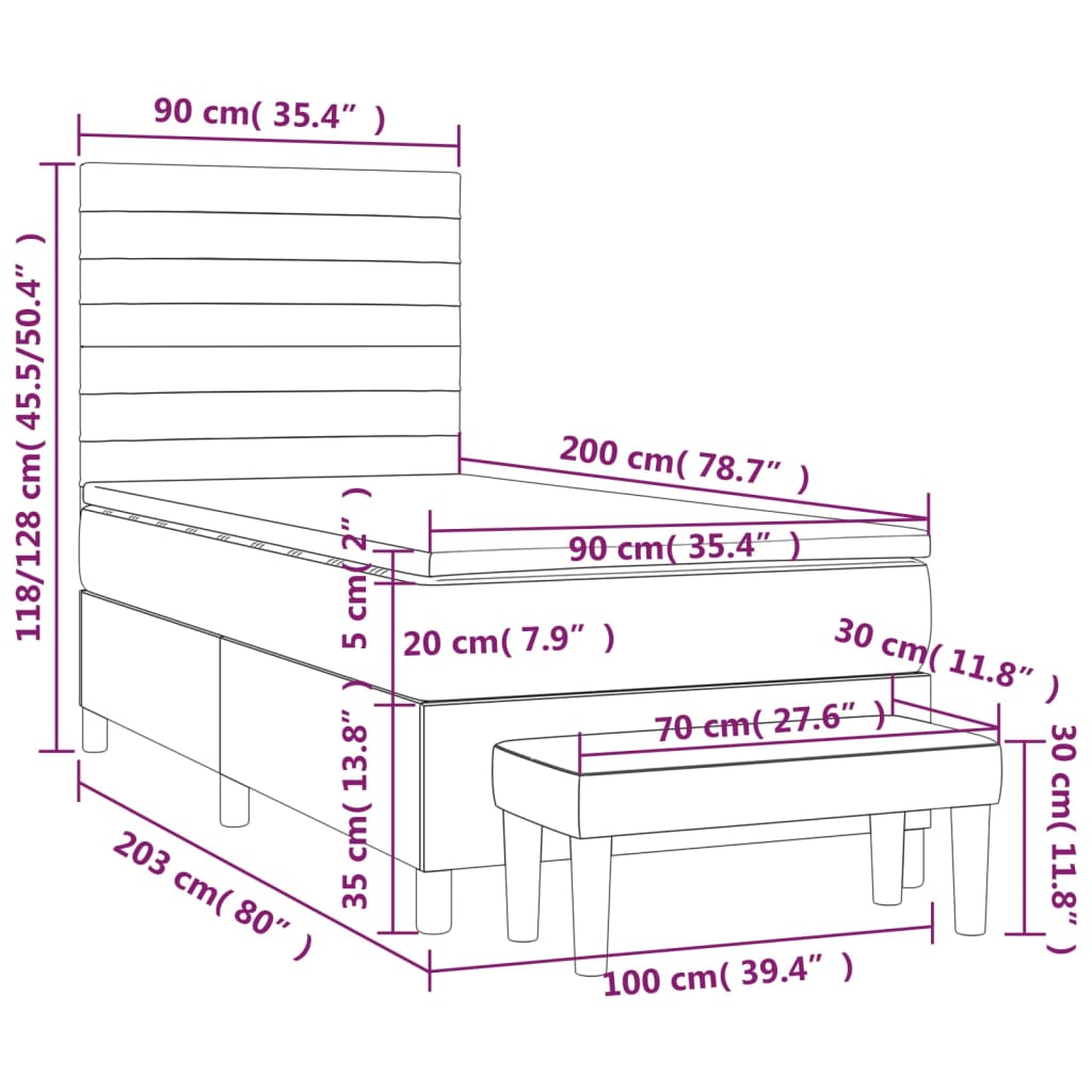 vidaXL Κρεβάτι Boxspring με Στρώμα Μπλε 90x200 εκ.Υφασμάτινο