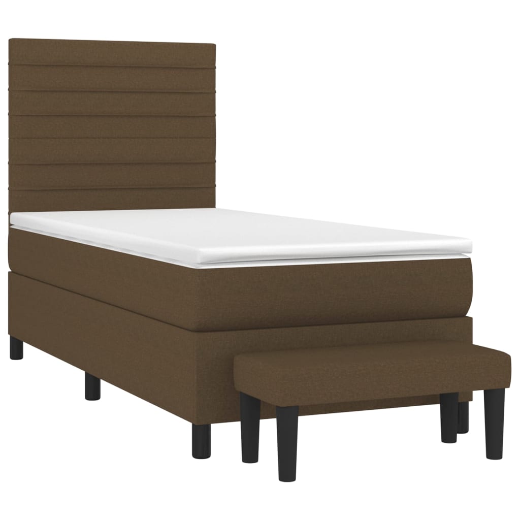 vidaXL Κρεβάτι Boxspring με Στρώμα Σκούρο Καφέ 100x200 εκ. Υφασμάτινο