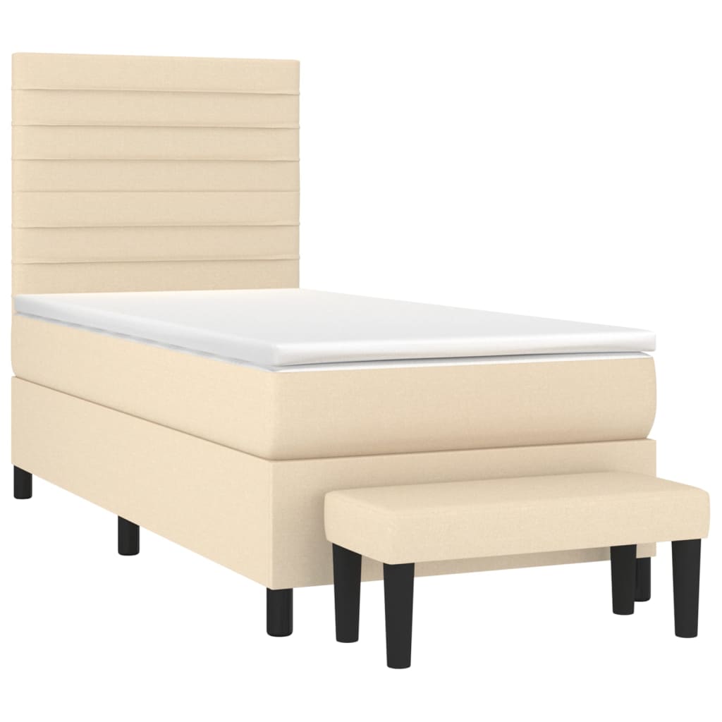 vidaXL Κρεβάτι Boxspring με Στρώμα Κρεμ 100 x 200 εκ. Υφασμάτινο