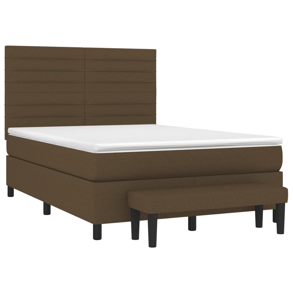 vidaXL Κρεβάτι Boxspring με Στρώμα Σκούρο Καφέ 140x190 εκ. Υφασμάτινο