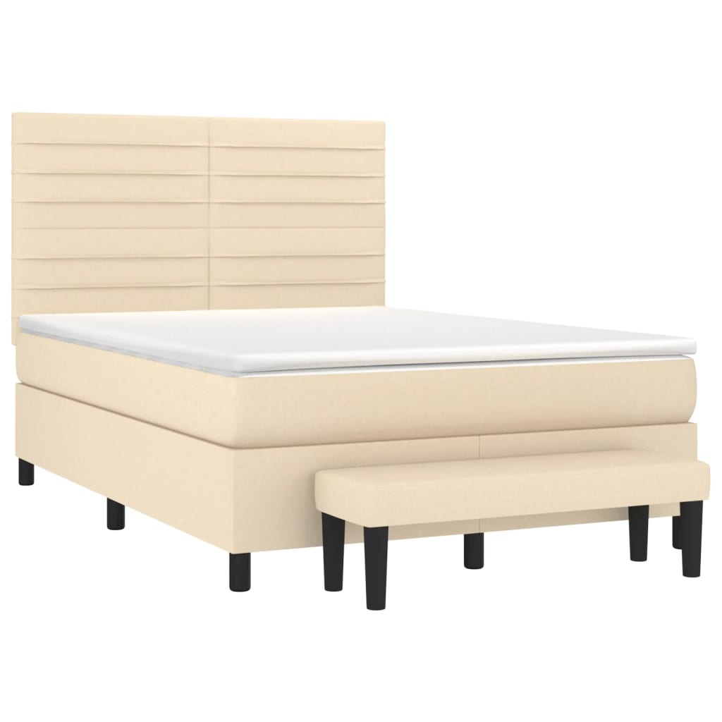 vidaXL Κρεβάτι Boxspring με Στρώμα Κρεμ 140x200 εκ. Υφασμάτινο