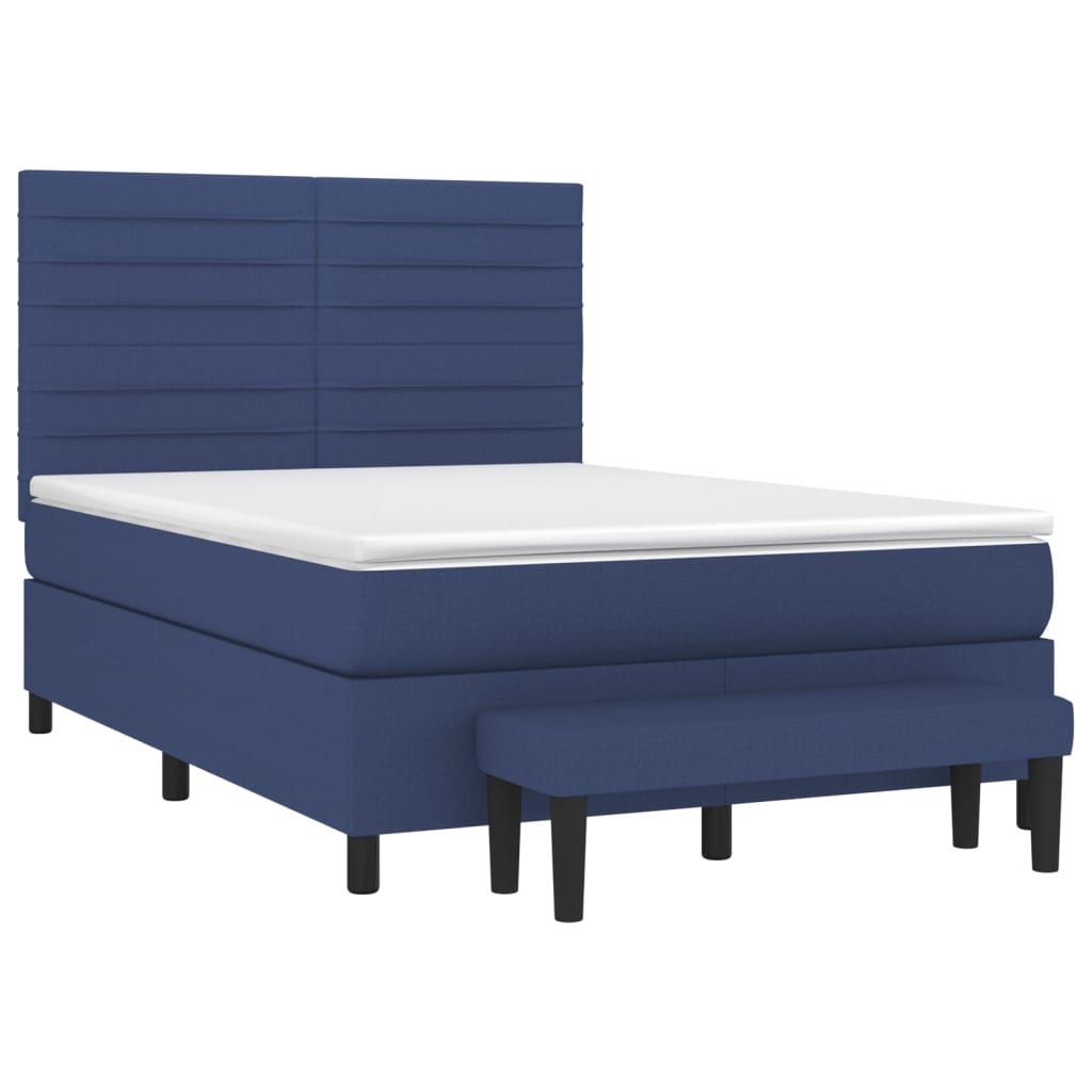 vidaXL Κρεβάτι Boxspring με Στρώμα Μπλε 140x200 εκ. Υφασμάτινο