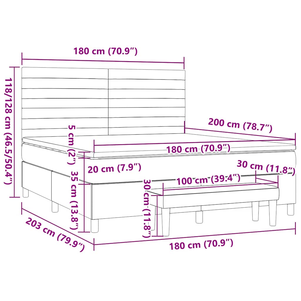 vidaXL Κρεβάτι Boxspring με Στρώμα Μπλε 180x200 εκ. Υφασμάτινο