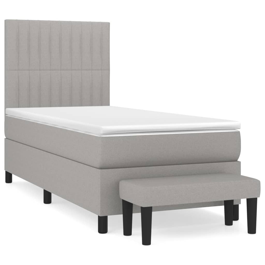 vidaXL Κρεβάτι Boxspring με Στρώμα Ανοιχτό Γκρι 90x190 εκ. Υφασμάτινο
