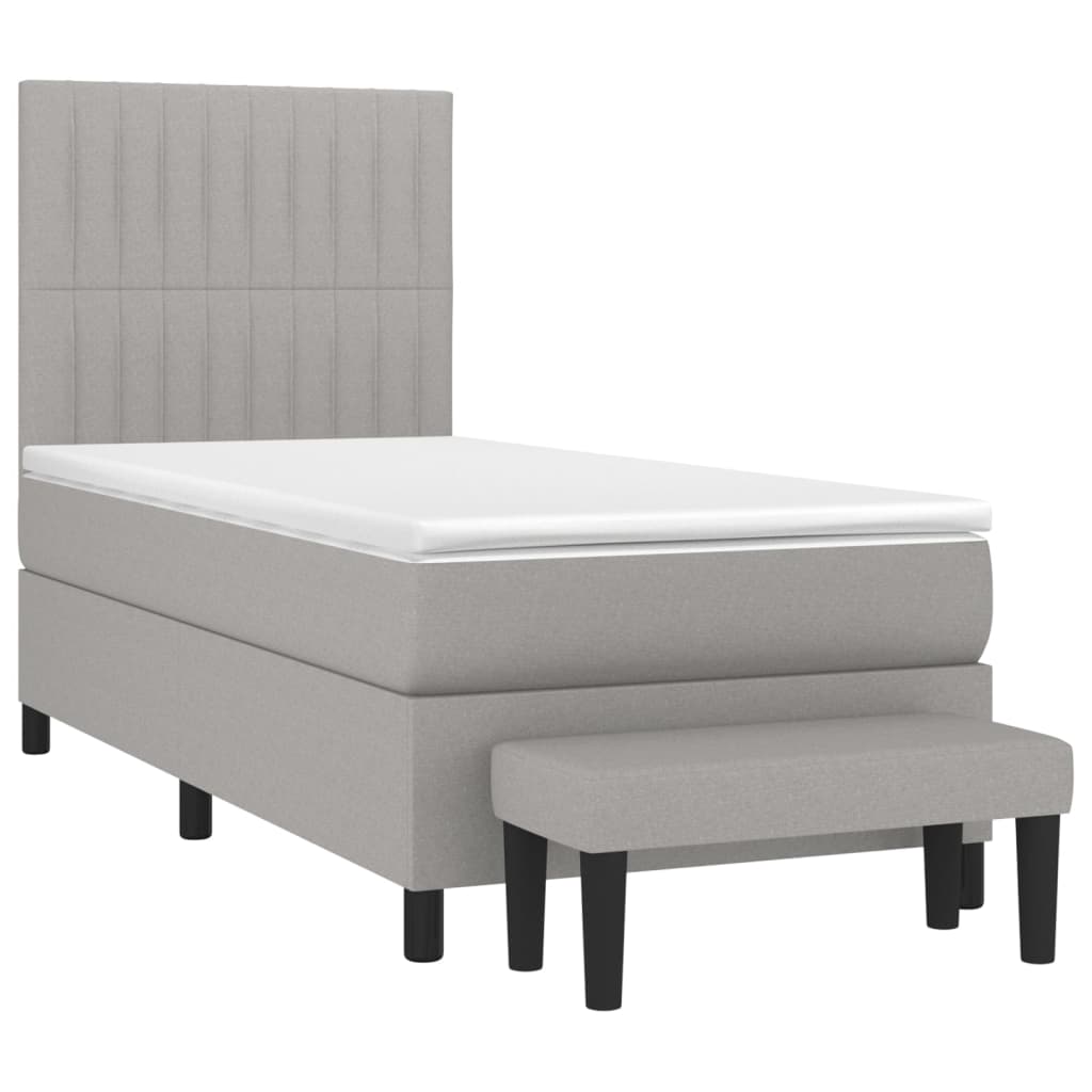 vidaXL Κρεβάτι Boxspring με Στρώμα Ανοιχτό Γκρι 90x200 εκ. Υφασμάτινο