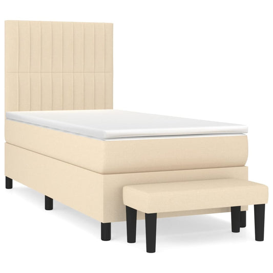 vidaXL Κρεβάτι Boxspring με Στρώμα Κρεμ 100 x 200 εκ. Υφασμάτινο