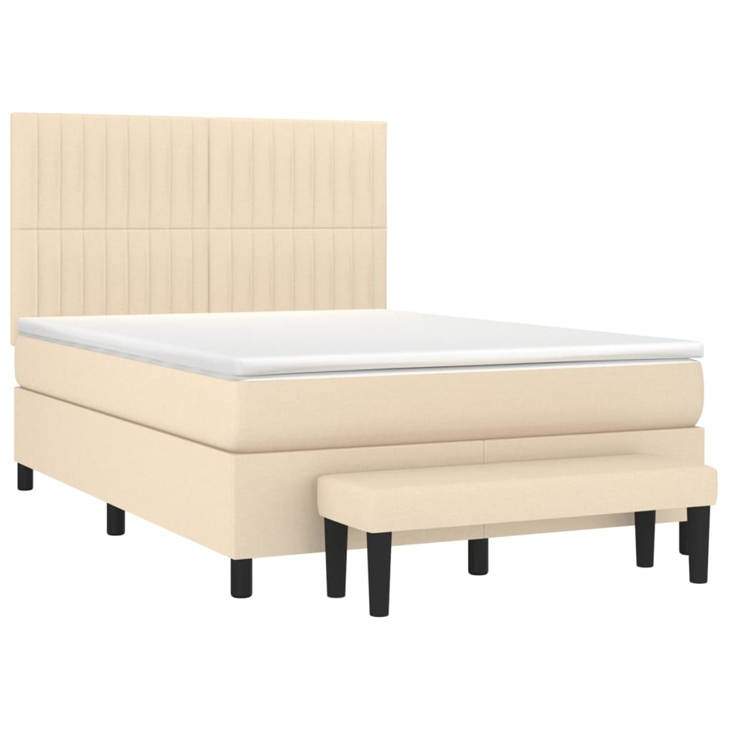 vidaXL Κρεβάτι Boxspring με Στρώμα Κρεμ 140x190 εκ. Υφασμάτινο
