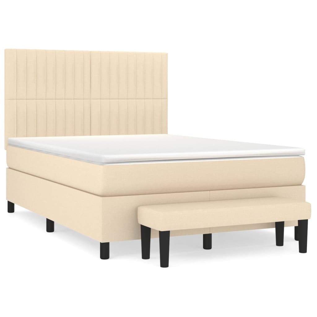vidaXL Κρεβάτι Boxspring με Στρώμα Κρεμ 140x200 εκ. Υφασμάτινο