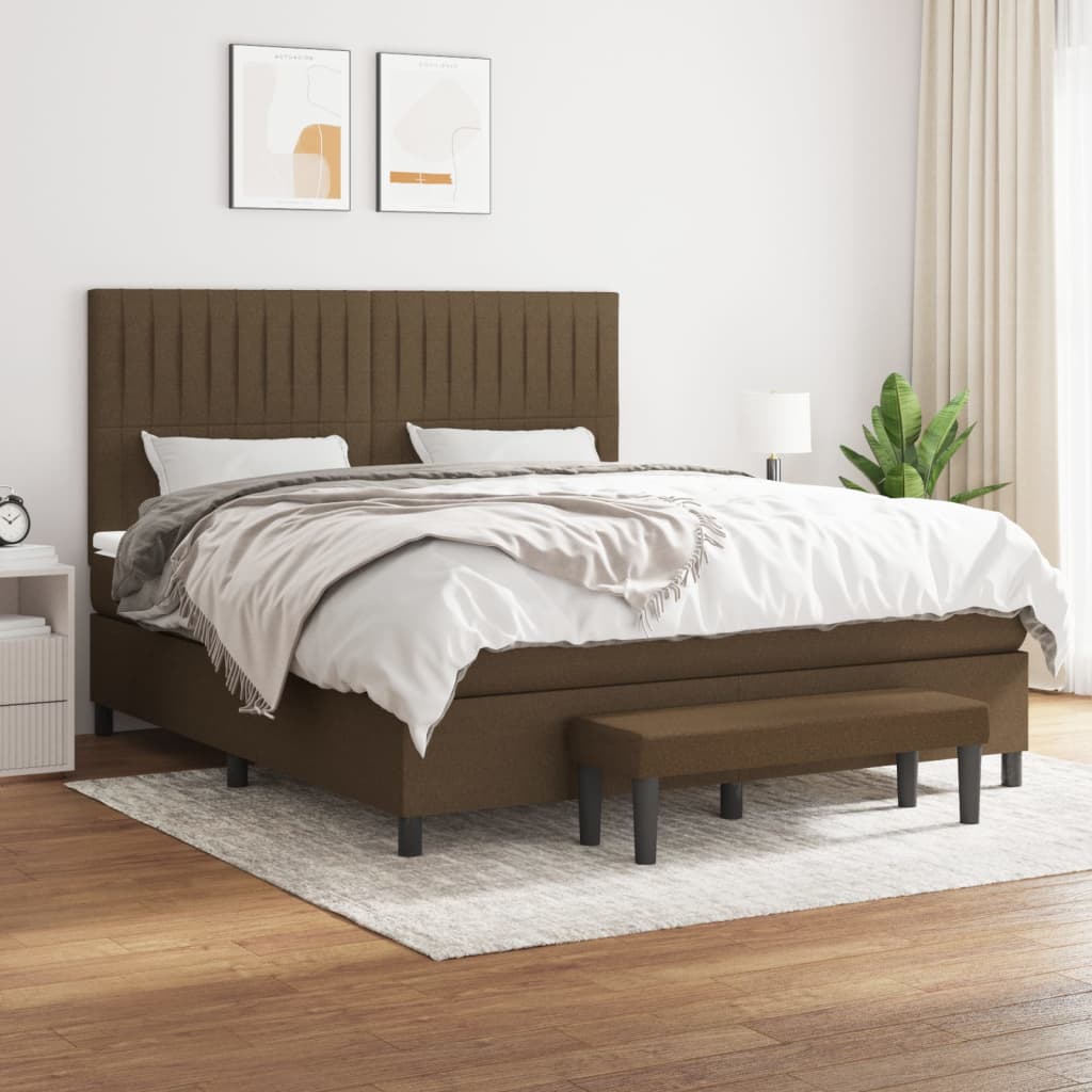 vidaXL Κρεβάτι Boxspring με Στρώμα Σκούρο Καφέ 160x200 εκ Υφασμάτινο