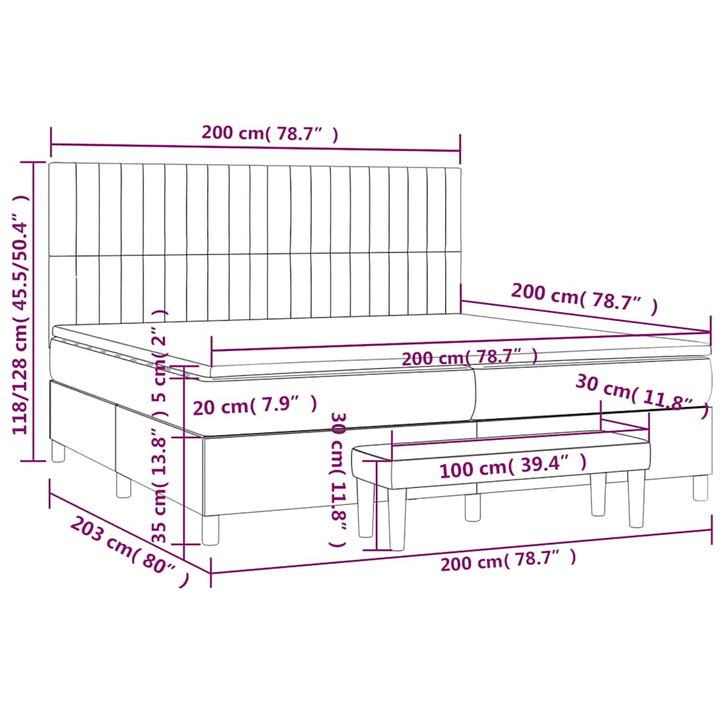 vidaXL Κρεβάτι Boxspring με Στρώμα Μαύρο 200x200 εκ. Υφασμάτινο