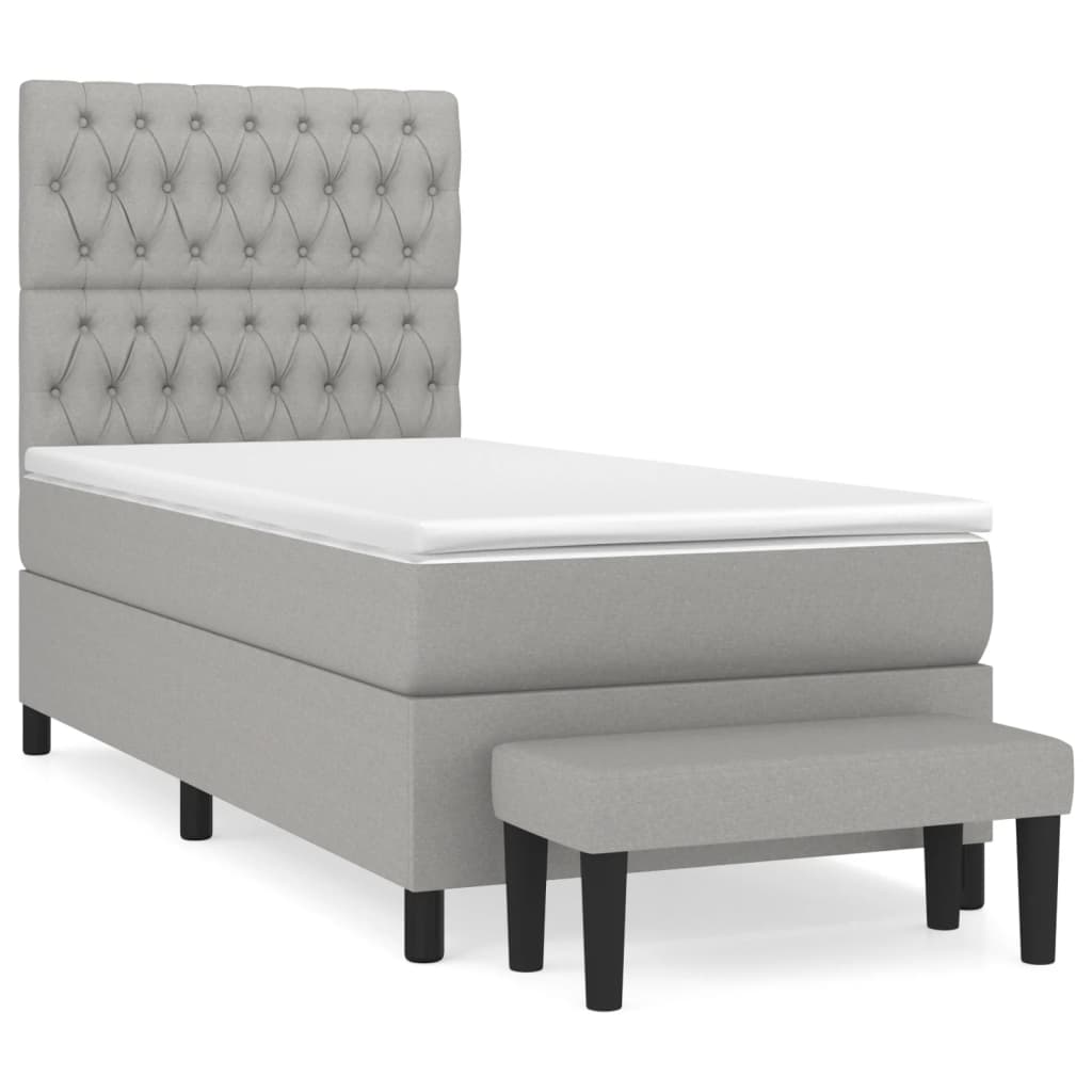 vidaXL Κρεβάτι Boxspring με Στρώμα Ανοιχτό Γκρι 90x190 εκ. Υφασμάτινο