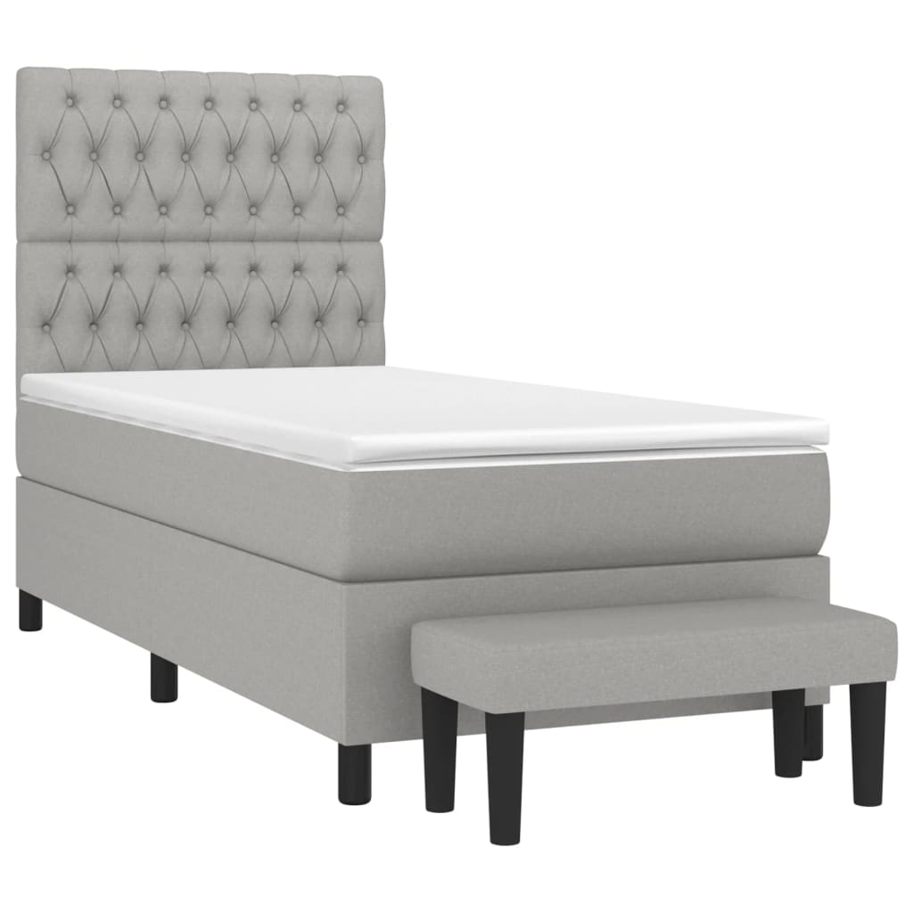 vidaXL Κρεβάτι Boxspring με Στρώμα Ανοιχτό Γκρι 90x190 εκ. Υφασμάτινο