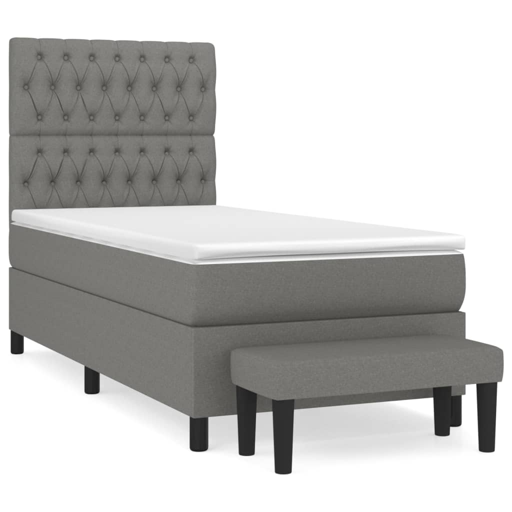 vidaXL Κρεβάτι Boxspring με Στρώμα Σκούρο Γκρι 90x190 εκ. Υφασμάτινο