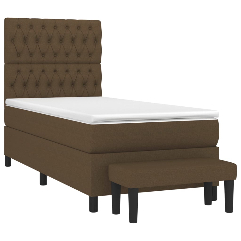 vidaXL Κρεβάτι Boxspring με Στρώμα Σκούρο Καφέ 90x190 εκ. Υφασμάτινο