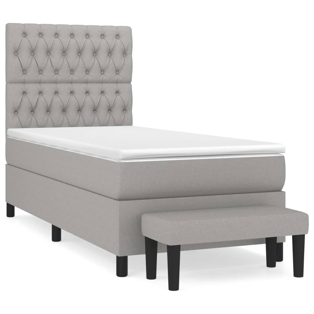 vidaXL Κρεβάτι Boxspring με Στρώμα Ανοιχτό Γκρι 90x200 εκ. Υφασμάτινο