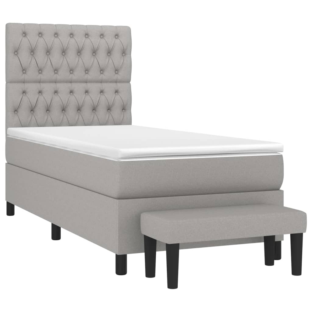 vidaXL Κρεβάτι Boxspring με Στρώμα Ανοιχτό Γκρι 90x200 εκ. Υφασμάτινο