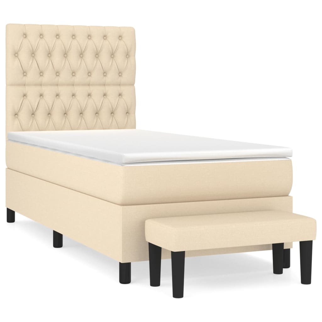 vidaXL Κρεβάτι Boxspring με Στρώμα Κρεμ 90x200 εκ.Υφασμάτινο
