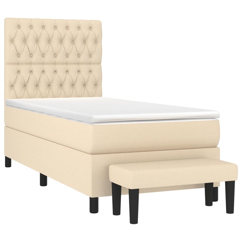 vidaXL Κρεβάτι Boxspring με Στρώμα Κρεμ 90x200 εκ.Υφασμάτινο