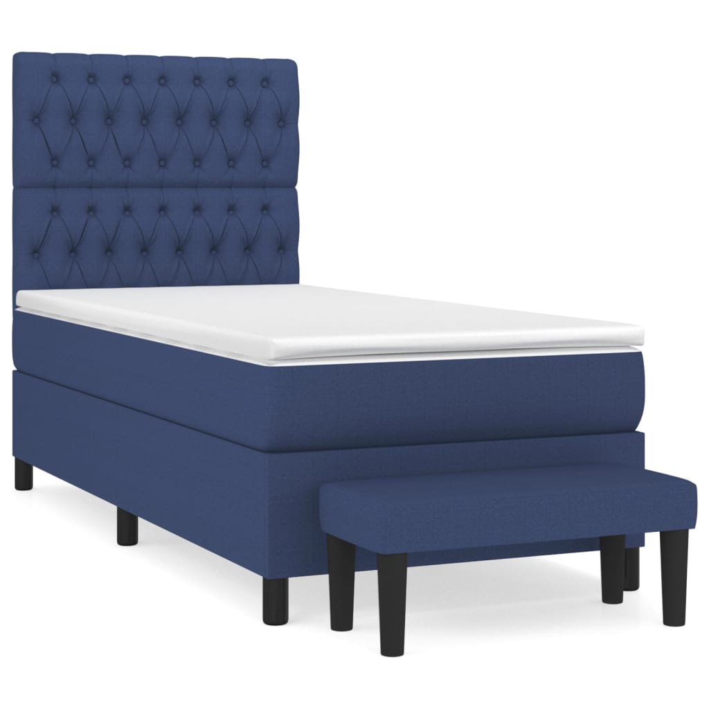 vidaXL Κρεβάτι Boxspring με Στρώμα Μπλε 90x200 εκ.Υφασμάτινο