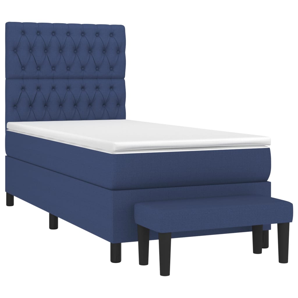 vidaXL Κρεβάτι Boxspring με Στρώμα Μπλε 90x200 εκ.Υφασμάτινο