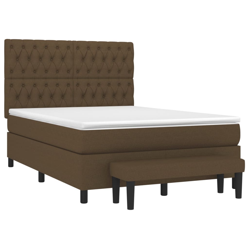 vidaXL Κρεβάτι Boxspring με Στρώμα Σκούρο Καφέ 140x190 εκ. Υφασμάτινο