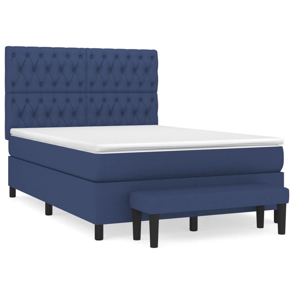 vidaXL Κρεβάτι Boxspring με Στρώμα Μπλε 140x200 εκ. Υφασμάτινο