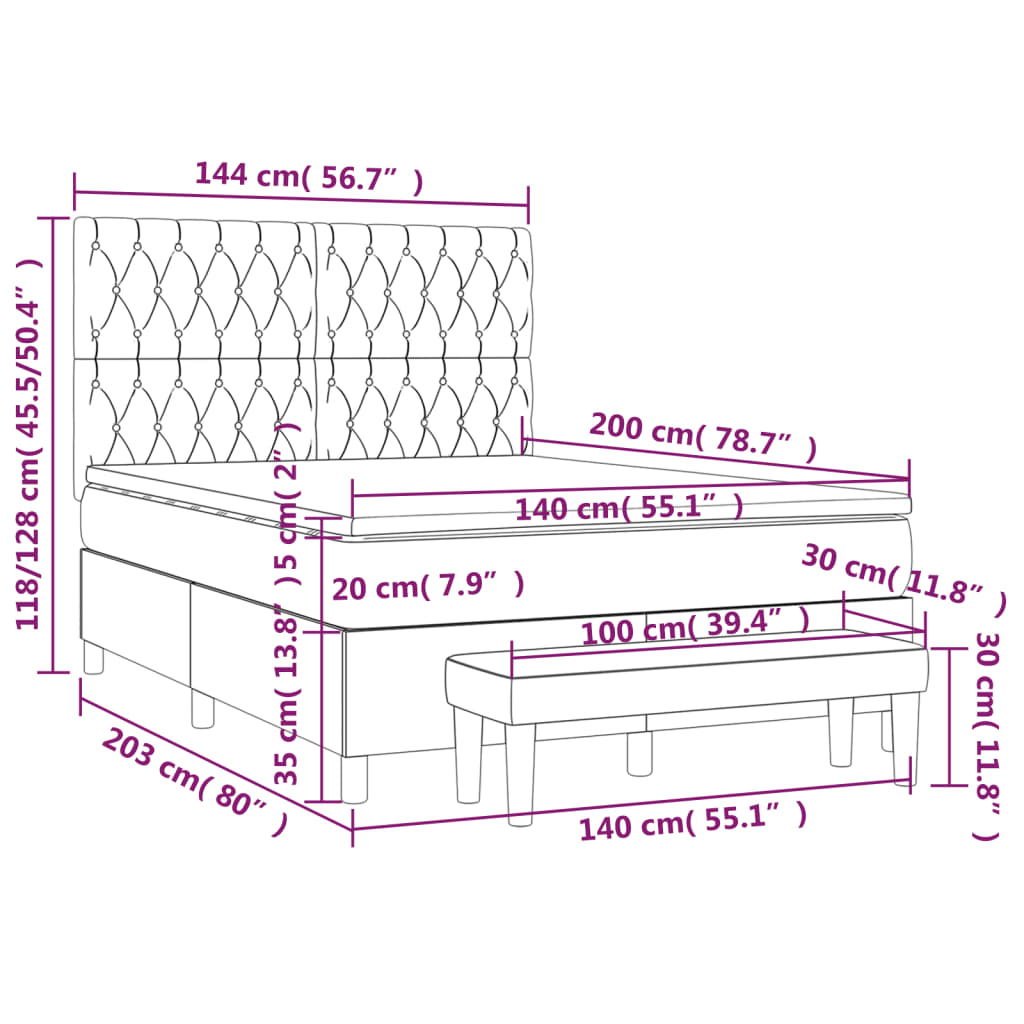 vidaXL Κρεβάτι Boxspring με Στρώμα Μπλε 140x200 εκ. Υφασμάτινο