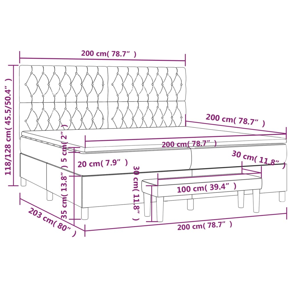 vidaXL Κρεβάτι Boxspring με Στρώμα Κρεμ 200x200 εκ. Υφασμάτινο