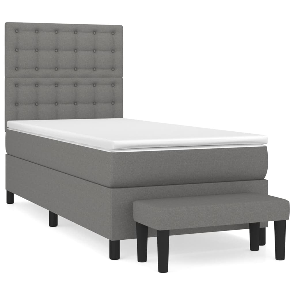 vidaXL Κρεβάτι Boxspring με Στρώμα Σκούρο Γκρι 90x190 εκ. Υφασμάτινο