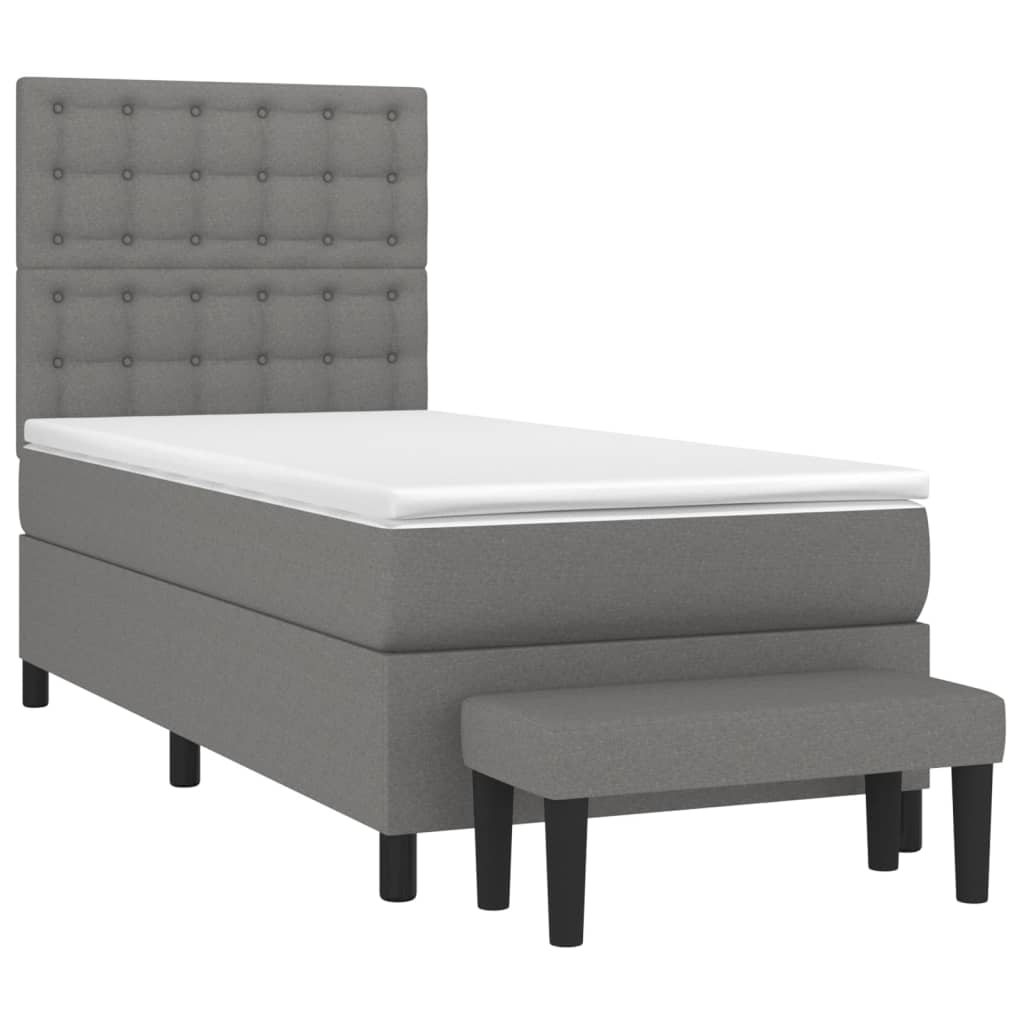vidaXL Κρεβάτι Boxspring με Στρώμα Σκούρο Γκρι 90x190 εκ. Υφασμάτινο