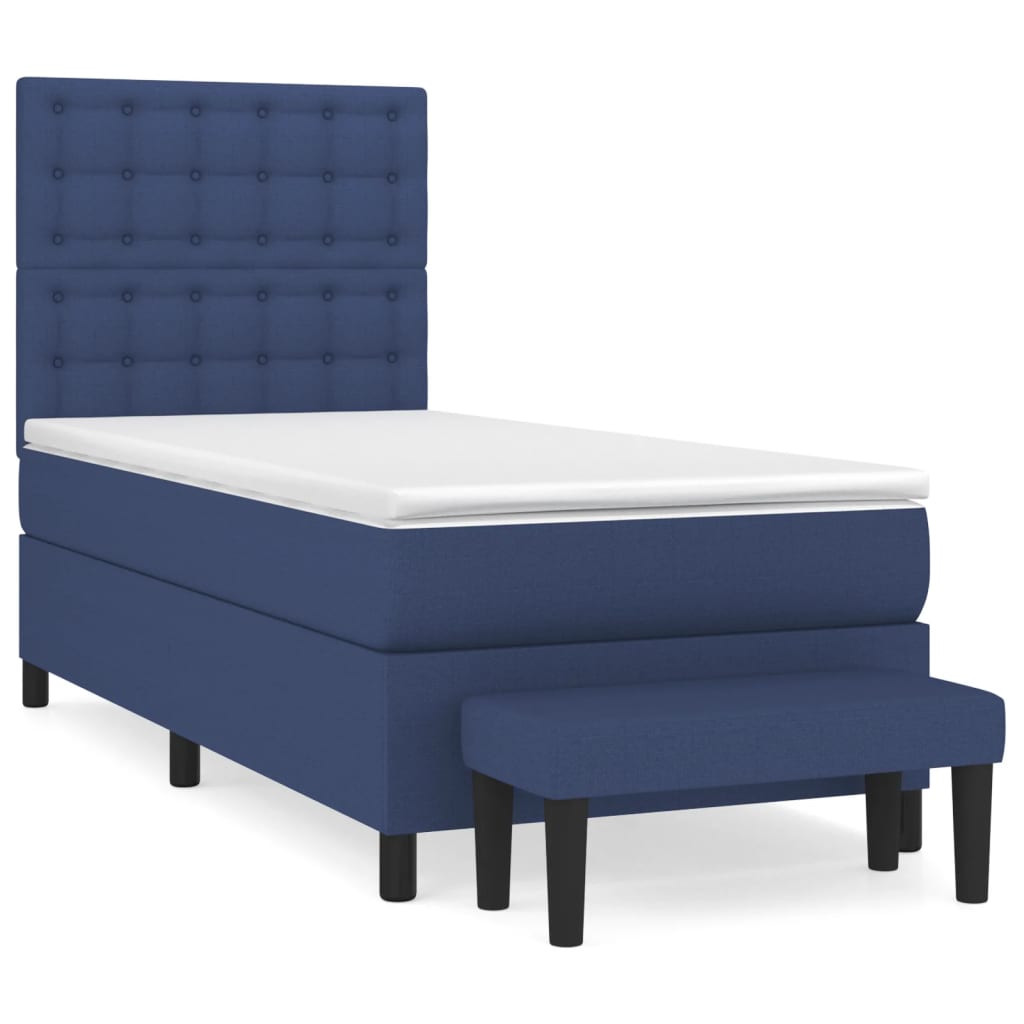 vidaXL Κρεβάτι Boxspring με Στρώμα Μπλε 90x200 εκ.Υφασμάτινο