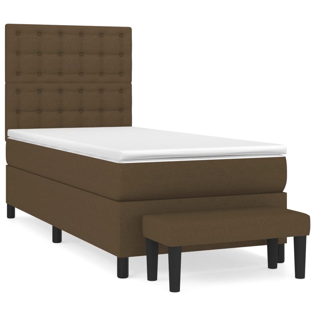 vidaXL Κρεβάτι Boxspring με Στρώμα Σκούρο Καφέ 100x200 εκ. Υφασμάτινο
