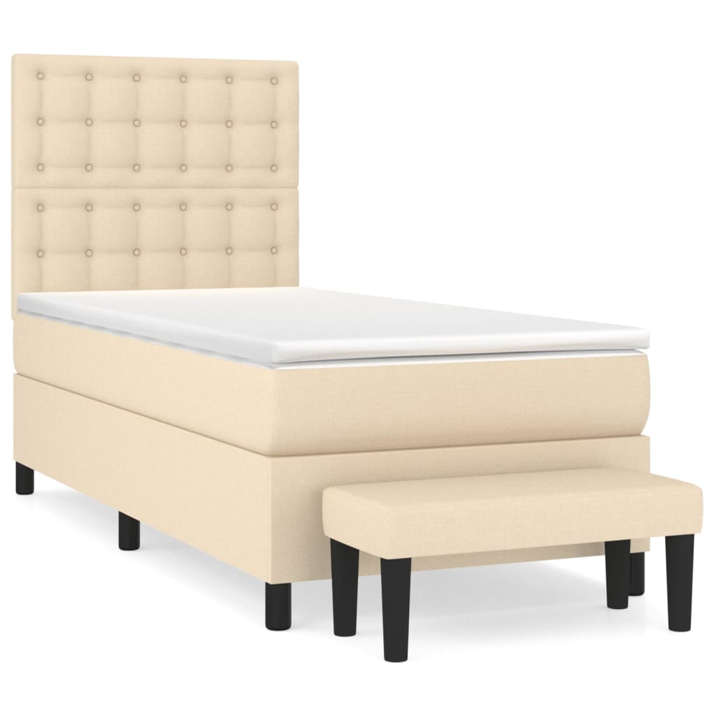 vidaXL Κρεβάτι Boxspring με Στρώμα Κρεμ 100 x 200 εκ. Υφασμάτινο