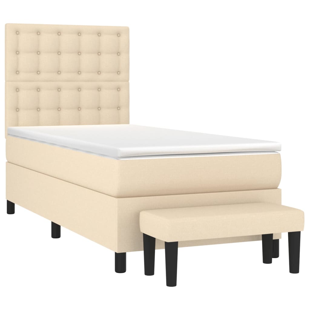 vidaXL Κρεβάτι Boxspring με Στρώμα Κρεμ 100 x 200 εκ. Υφασμάτινο