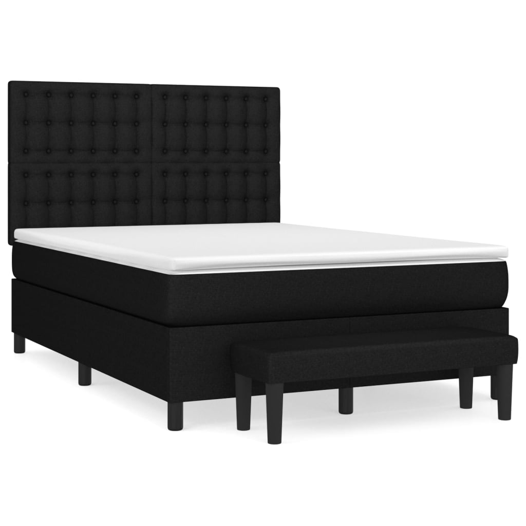 vidaXL Κρεβάτι Boxspring με Στρώμα Μαύρο 140x190 εκ. Υφασμάτινο