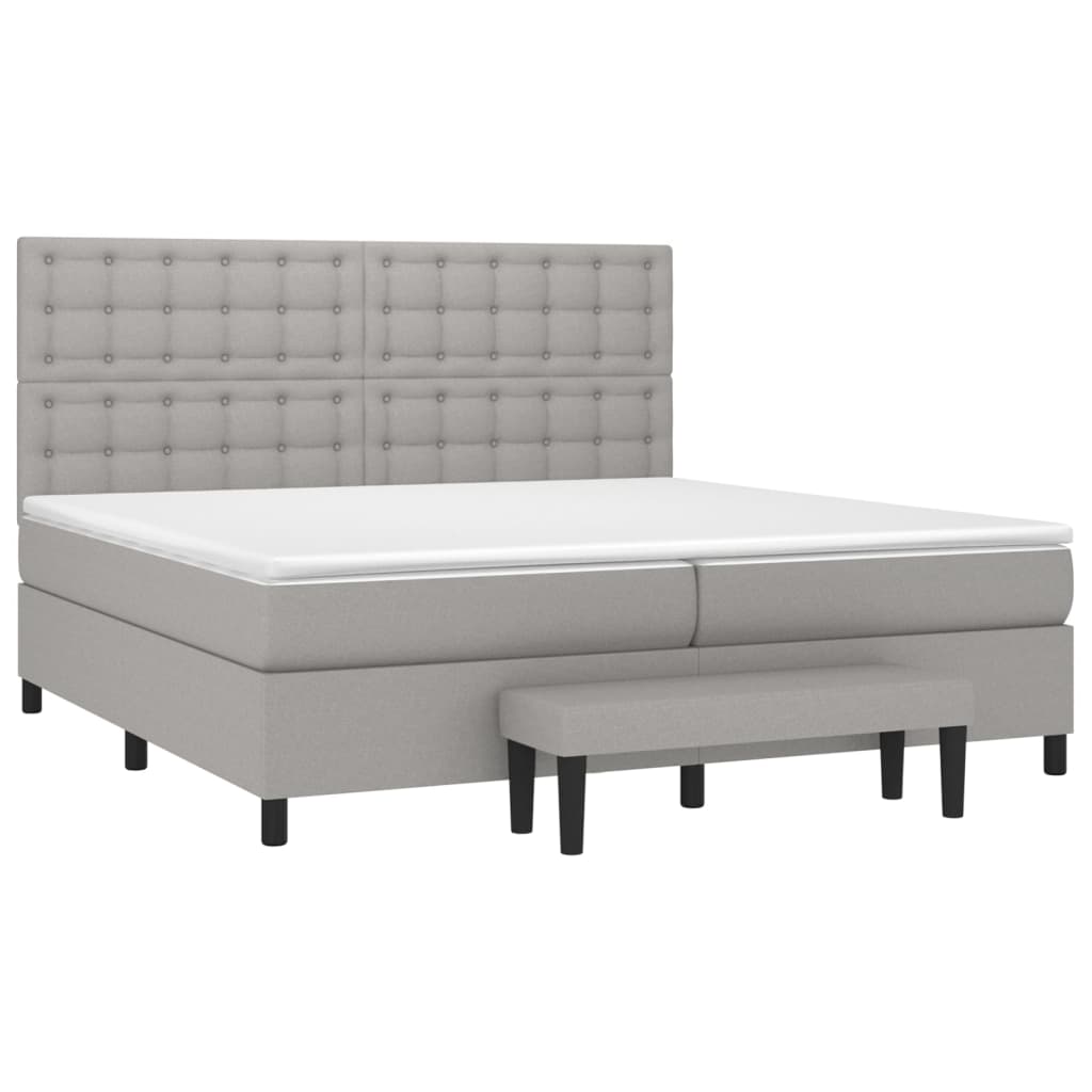 vidaXL Κρεβάτι Boxspring με Στρώμα Ανοιχτό Γκρι 200x200 εκ. Υφασμάτινο