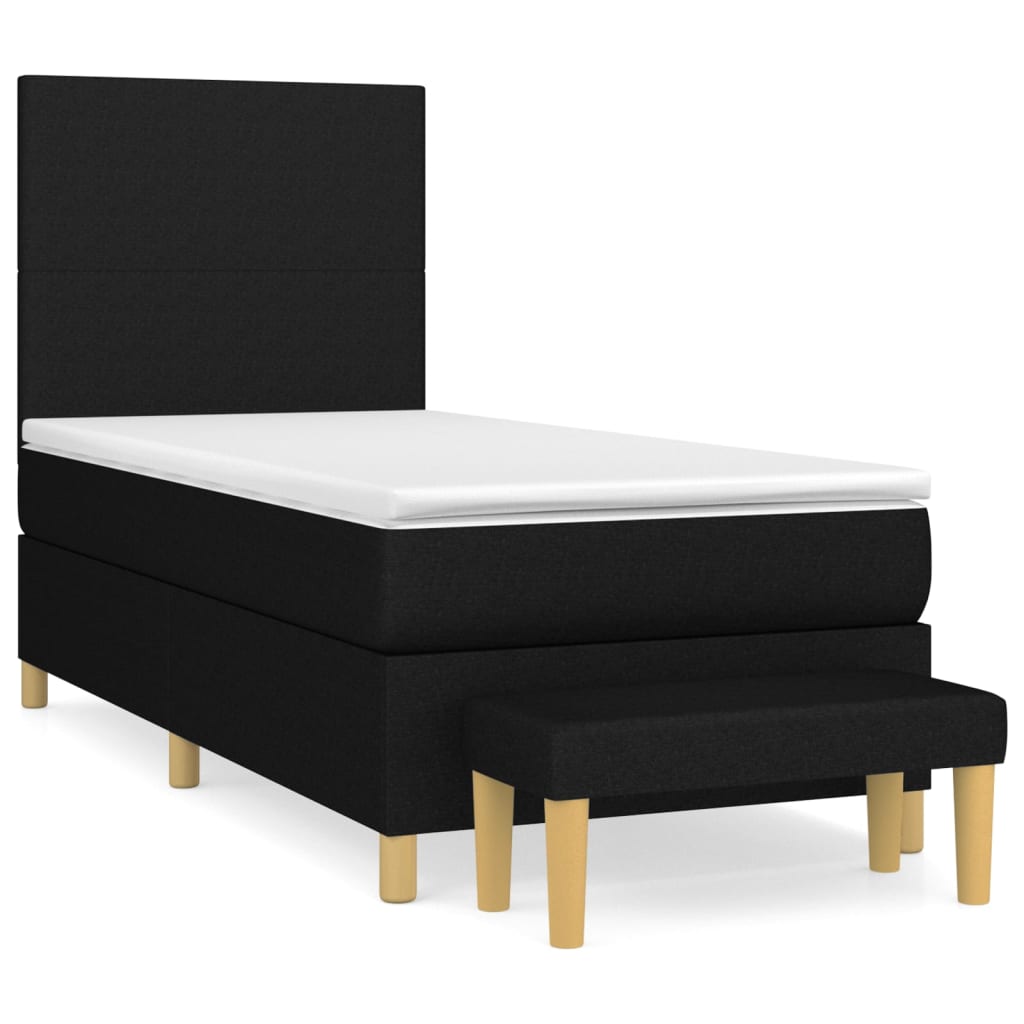 vidaXL Κρεβάτι Boxspring με Στρώμα Μαύρο 90x190 εκ.Υφασμάτινο