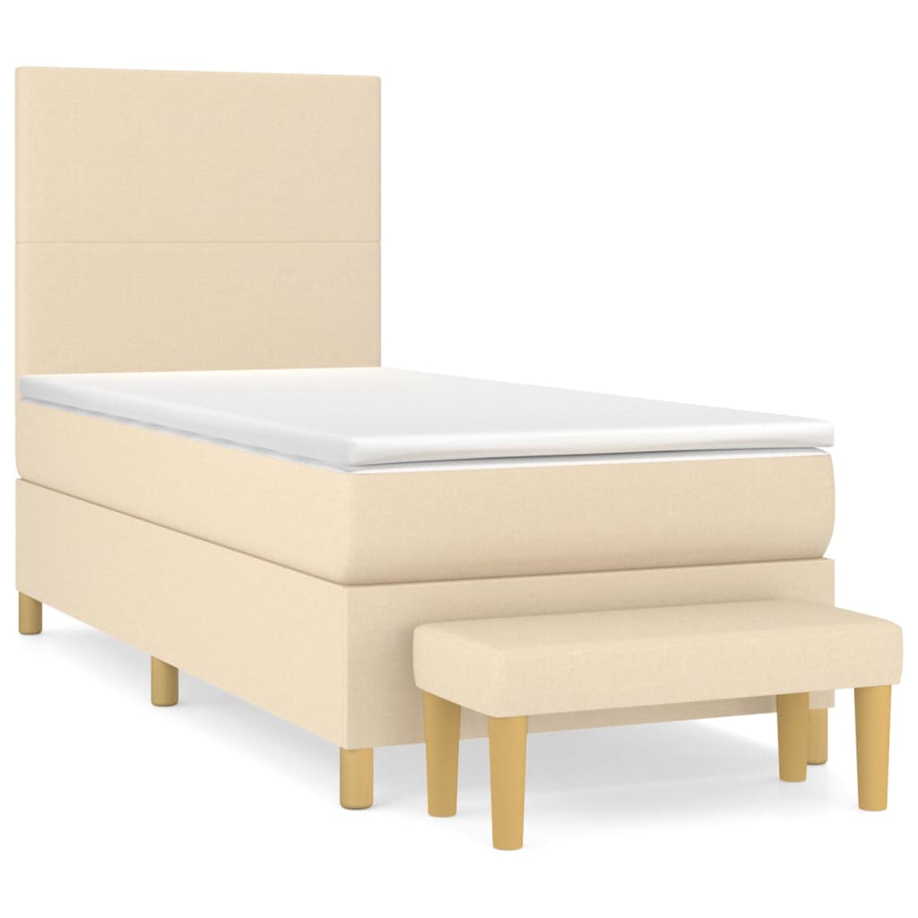 vidaXL Κρεβάτι Boxspring με Στρώμα Κρεμ 90x190 εκ.Υφασμάτινο