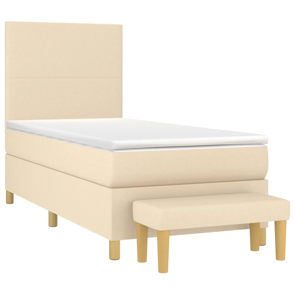 vidaXL Κρεβάτι Boxspring με Στρώμα Κρεμ 90x190 εκ.Υφασμάτινο