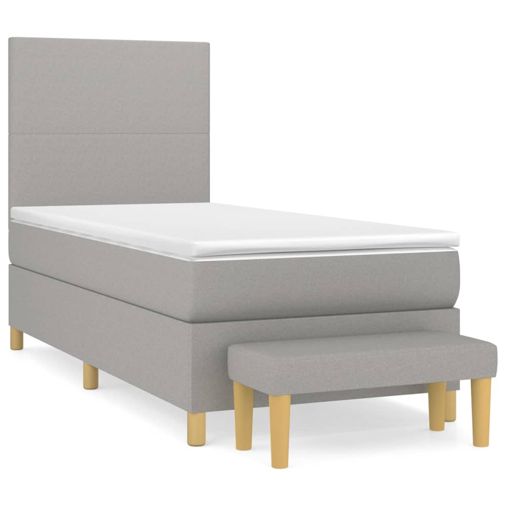 vidaXL Κρεβάτι Boxspring με Στρώμα Ανοιχτό Γκρι 90x200 εκ. Υφασμάτινο