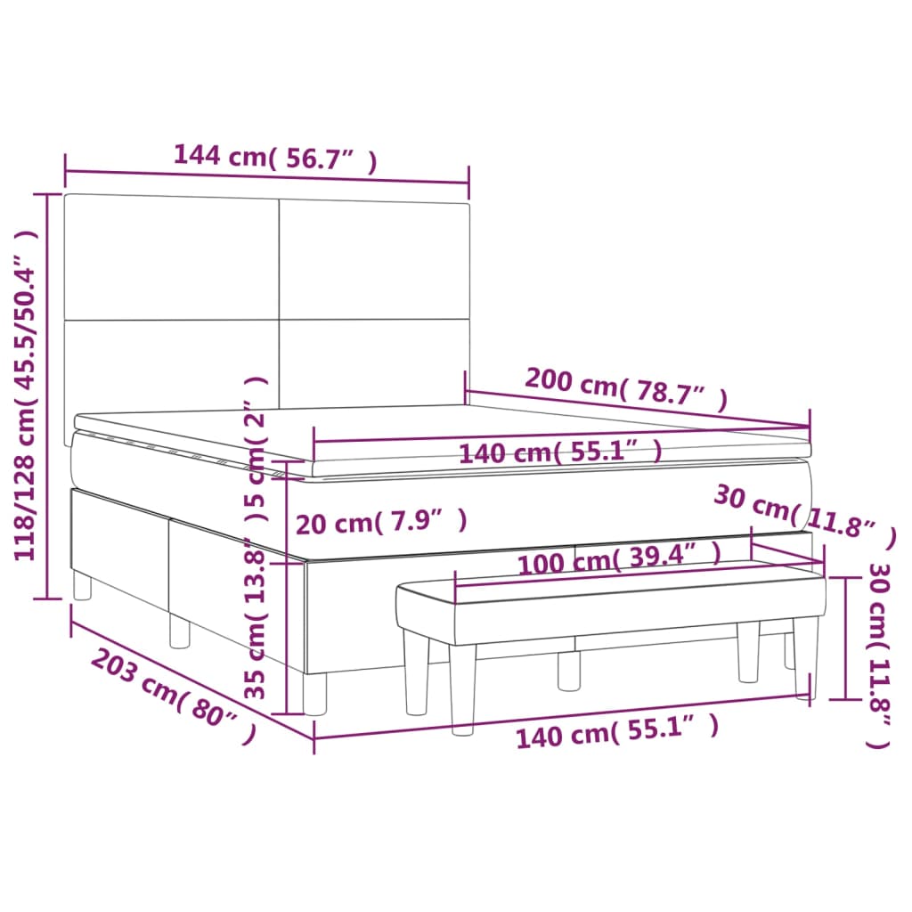 vidaXL Κρεβάτι Boxspring με Στρώμα Ανοιχτό Γκρι 140x200 εκ. Υφασμάτινο