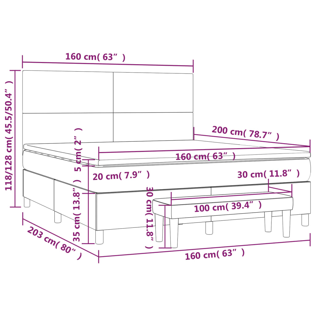 vidaXL Κρεβάτι Boxspring με Στρώμα Αν. Πράσινο 160x200εκ Υφασμάτινο
