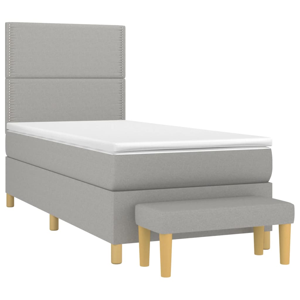 vidaXL Κρεβάτι Boxspring με Στρώμα Ανοιχτό Γκρι 90x190 εκ. Υφασμάτινο